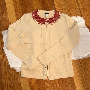 J Crew coral embellished merino wool cardigan